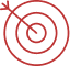 Cible frappée : symbole de succès et d'objectif atteint Cible stylisée rouge sur fond noir. Une flèche frappe les anneaux concentriques, symbolisant la précision et l'atteinte d'un objectif.
