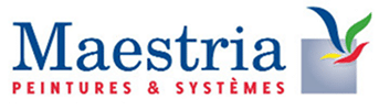 Maestria Peintures & Systèmes | Le Logo Officiel Logo de la marque Maestria Peintures & Systèmes (bleu et rouge). Symbole graphique de trois traits de couleur (bleu, vert, rouge) sur un carré gris.